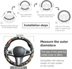 Black Cat Flower Steering Wheel Cover Auto Jacquard Steering Wheel Protector, Anti-Slip, Breathable, Absorbing Sweat, Universal Cat Car Accessories 14.5–15 inch,Fit for Most Car, Trucks, SUV