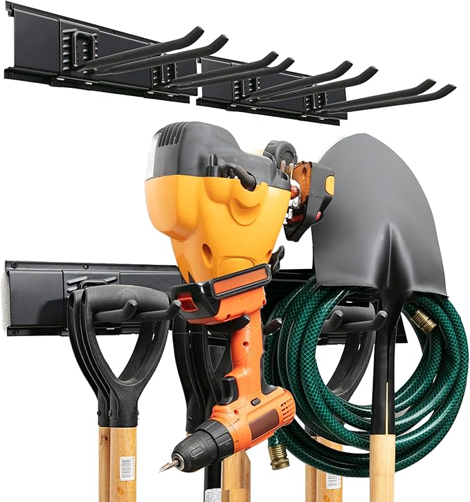 TIDYME Garage Tool Organizer Wall Mount - 32 inches - Sturdy Storage Rack with Adjustable Hooks, Anti-Rust - Easy Installatio