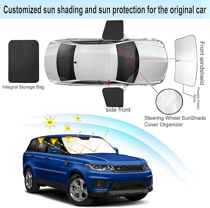 3PCS Car Window Shades Front Windshield Sun Shade Foldable Window Shade Custom Fit for 2014-2019 La-nd Ro-ver Range Rover Sport Car Shades for Front Windows Anti-UV Rays Block Heat