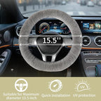 AEGIS Cover Sheepskin Steering Wheel Cover Premium Luxury AUS Genuine Merino Wool All-Season Non-Slip for Cars Fits 14.5-15.5" Wheels (Steel Grey)