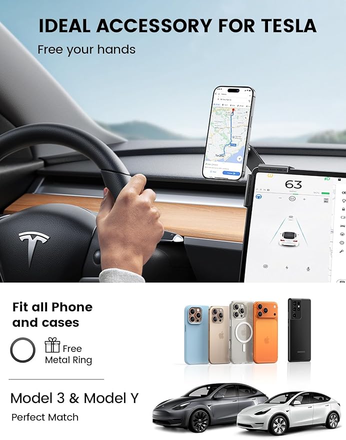 Lamicall for Tesla Phone Mount - [Strongest N55 Magnet] for Tesla Model 3 Y Juniper Accessories, Ultra Stable for Magsafe Car Mount, Magnetic Phone Holder Compatible with iPhone 17 16 15 14 13 Pro Max