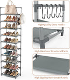 LANTEFUL 10 Tiers Tall Shoe Rack 20-25 Pairs Boots Organizer Storage Sturdy Narrow Shoe Shelf for Entryway, Closets with Hook