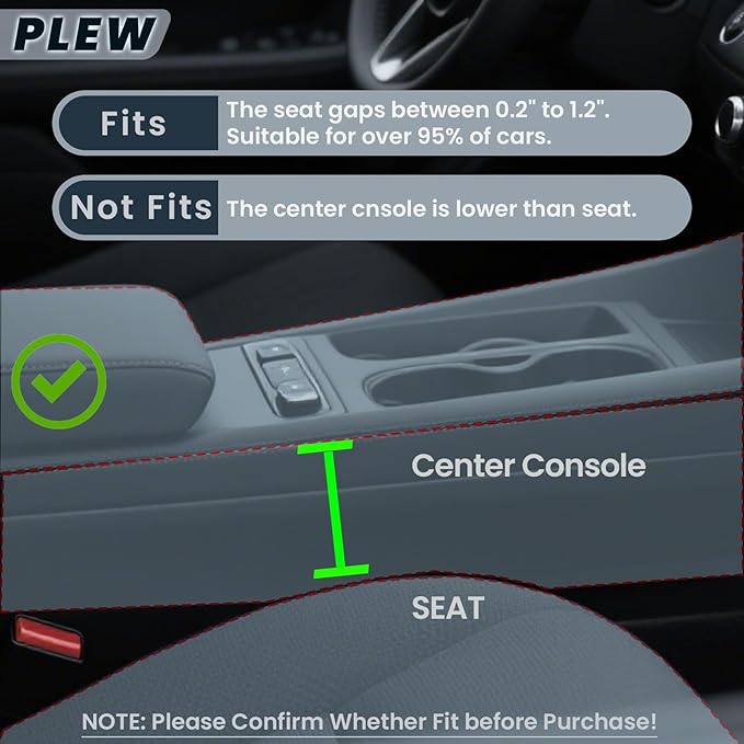 2-Pack Car Seat Gap Filler Organizer - Upgraded Anti-Slip Strap Design - Premium Leather Side Console Pocket - Prevent Phone Falling - Universal Fit Car Essentials for SUV, Truck & Sedan, Grey