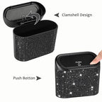 Accmor Bling Car Trash Can with Lid, Mini Vehicle Trash Bin, Car Dustbin Garbage Organizer with 60 Trash Bag, Leakproof Auto Storage Bag Container for Car, Home, Office (Carbon Fiber&Black Rhinestone)