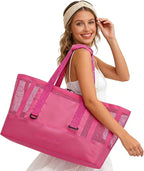 Large Mesh Beach Tote Bag - 50L Pool Bags with 2 Inner Zipper Waterproof Pockets for Swim Toys Towels Travel