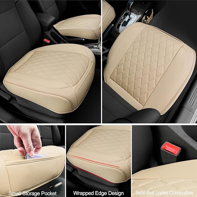 2 Pack Leather Front Car Seat Cover Bottom Car Seat, Anti-Slip and Full Wrap Driver Car Seat Protectors with Storage Pocket, 