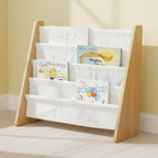 Humble Crew 4-Tier Kids Bookshelf, Natural Wood/White - Premium Book Shelf for Kids Rooms with Four Deep Pockets - Toddler Sl