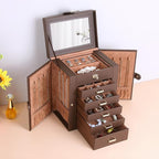 Kendal Jewelry Box, 6-Layer Jewelry Storage Organizer for Necklace Bracelet Rings Watch, 10.2"x8.2"x6" Classic Brown PU Leath