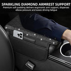 NBTEPEM Bling Car Center Console Cover, Leather Car Arm Rest Cover Cushion with 2 Storage Bags, Universal Automotive Armrest Protector Storage Box, Bling Accessories Interior for Most Vehicles (Black)