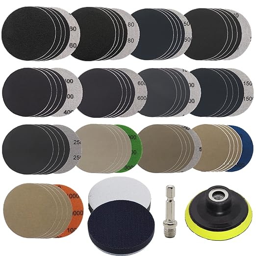 65pcs Sandpaper 3Inch Sanding Disc 60-10000 Grit Wet Dry Sandpaper with M10 Backing Pad,2pcs Interface Pad for Wood Metal Mir