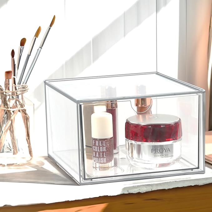 Clear Drawer, Arclic Box, Makeup Organizer Container, 6,5" Storage Drawer for Bathroom Dresser Vainty, Tissue Dryer Sheet Hol