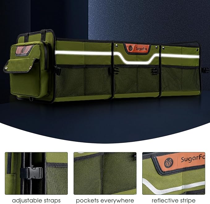 Car Trunk Organizer for SUV, Heavy Duty Waterproof Trunk Organizer, Foldable Collapsible Car Organizer with Cooler, Multi-Comp