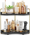 2-Tier Corner Bathroom Counter Organizer with Embedded Screw Holes, Secure & Stable Wood Vanity Shelf for Makeup and Skincare