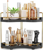 2-Tier Corner Bathroom Counter Organizer with Embedded Screw Holes, Secure & Stable Wood Vanity Shelf for Makeup and Skincare
