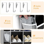 Yecaye 8 Tier Over the Door Shoe Organizer of Deep 16 Compartments, 50lbs Load Shoe Rack for Door in Oxford Holds 16-24 Pairs