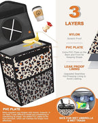 Car Trash Can with Lid, Cute Leakproof Car Trash Garbage Bag Hanging Vehicle Trash Bin Small Portable Automotive Garbage Cans Organizer for Back/Front Seat/Console(2.8 gal,Leopard
