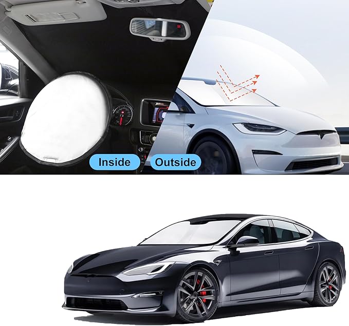 TINGLU Sun Shade for Tesla Model S (Fit Long Range/LR Model) 2012-2025 2026 Accessories Windshield Sun Shade Window Shade UV Rays Protection Sun Visor Cover with Steering Wheel Sunshade Storage Bag