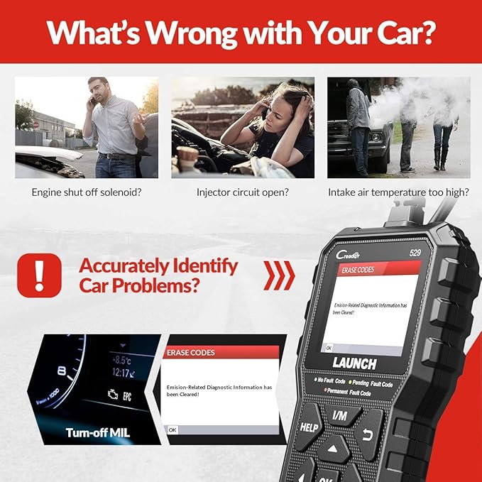 2026 NEW Launch OBD2 Scanner CR529 Code Reader Check Engine Light for All OBDII Car After 1996 Full OBD2 Functions Mode 8, I/M