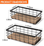 TJ.MOREE Small Metal Wire Basket, Decorative Wood Base Organizer for Bathroom, Kitchen, Basket for Toilet Paper Storage, Suga