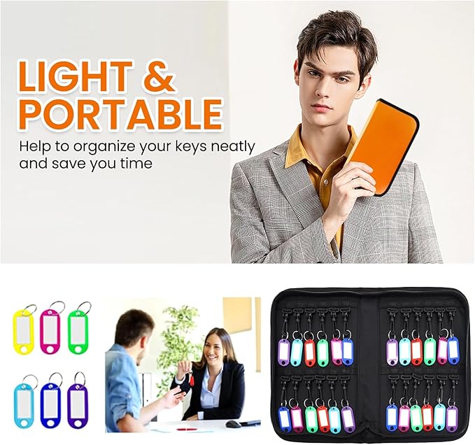 Zippered Key Case, Key Organizer, Fireproof and Waterproof Key Binder with 24 Hooks and Tags Portable Key Storage Book for Of
