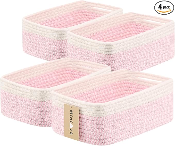 MiniArk Small Storage Baskets for Organizing | Closet Organizer Bins | Shelf Toy Basket | Woven Rope Baskets | Cube Decorativ