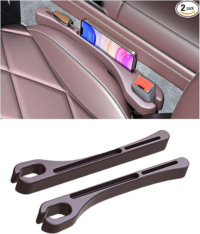 Car Seat Gap Filler, Leather Car Gap Filler Universal Fit for Most Cars, Car Seat Organizer Fill The Gap Between Seat and Consoles, Prevents Things from Falling Out, Pack of 2 PCS (Brown)