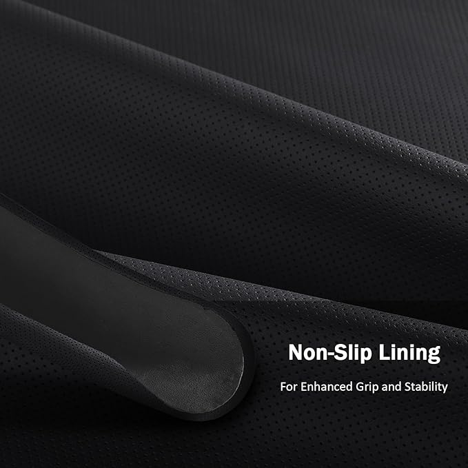 Leather Steering Wheel Cover for Ford Mustang 2005-2023, Anti-Slip and Breathable Segmented Design,Thin Car Interior Accessories,Car Steering Wheel Cover for Men Women(Black Hole)