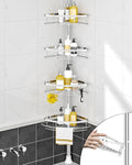 SEIRIONE Rustproof Shower Corner Caddy Organizer for Bathroom, 4 Adjustable Shelves with Tension Pole, for Bathtub Shampoo Ac