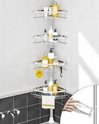 SEIRIONE Rustproof Shower Corner Caddy Organizer for Bathroom, 4 Adjustable Shelves with Tension Pole, for Bathtub Shampoo Ac