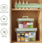 2 Pack Clear Medicine Organizer Storage Box with Tray, Portable Medicine Cabinet with Handle, Plastic First Aid box Empty wit