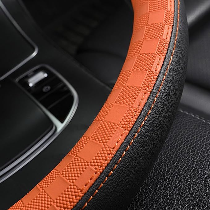 Car Leather Steering Wheel Cover - Panapi Material, Universal 14.5-15 Inch Leather Anti-Slip Breathable Auto Steering Wheel C