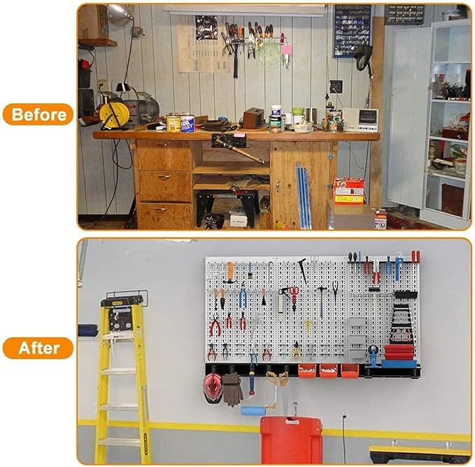 TORACK 109 PCS Pegboard Wall Organizer 4 ft. Garage Metal Pegboard Utility Tool Storage Kit w/Toolboard Hooks & Pegboard Hook