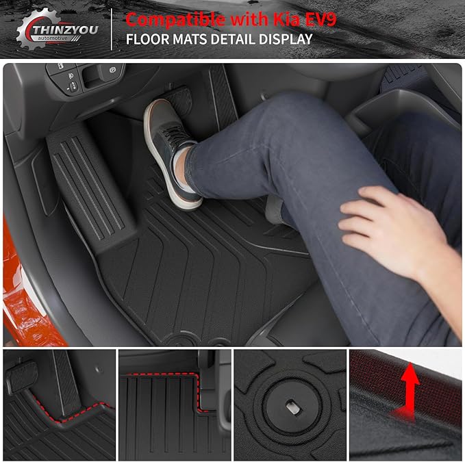 Floor Mats Compatible with 2024 2025 2026 Kia EV9 6&7 Seats Cargo Liner Cargo Mat Trunk Mat Trunk Liner Back Seat Cover Protector EV9 Accessories (Floor Mats+Trunk Mat with Backrest Mat)