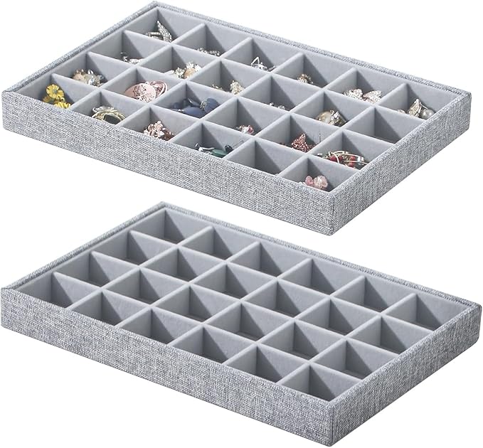 Stackable Jewelry Organizer Tray For Drawers,White Leather Small Earring Storage Tray,Bracelet And Necklace Display Box,Jewel
