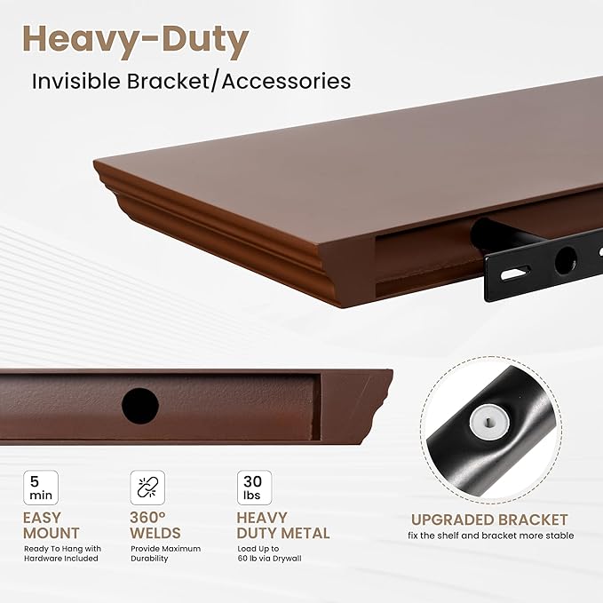 Axeman 48 Inch Floating Shelves for Wall, 9.3" Deep Crown Molding Wood Display Shelf with Heavy Duty Invisible Brackets for L