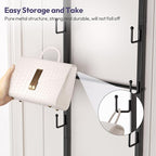 SWTYMIKI Over The Door Purse Organizer - Wall Mounted Handbag Organizer with 10 Hooks and Metal Basket, Hanging Purse Storage