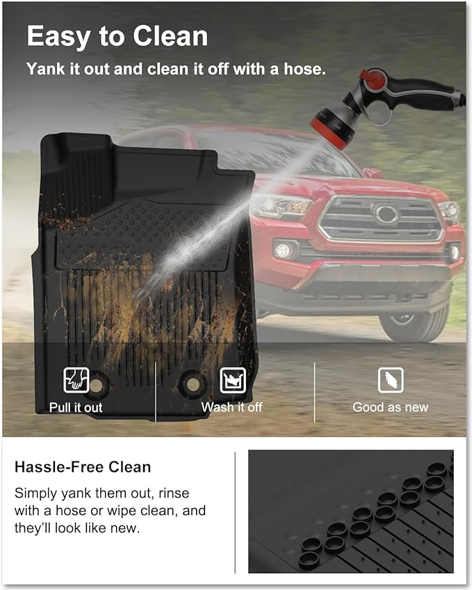 KIWI MASTER Floor Mats for 2018-2023 Toyota Tacoma Double Cab Crew Cab, Custom Fit All Weather Car Mats, Heavy Duty TPE Floor Liners, Front & Rear 2 Row, Black