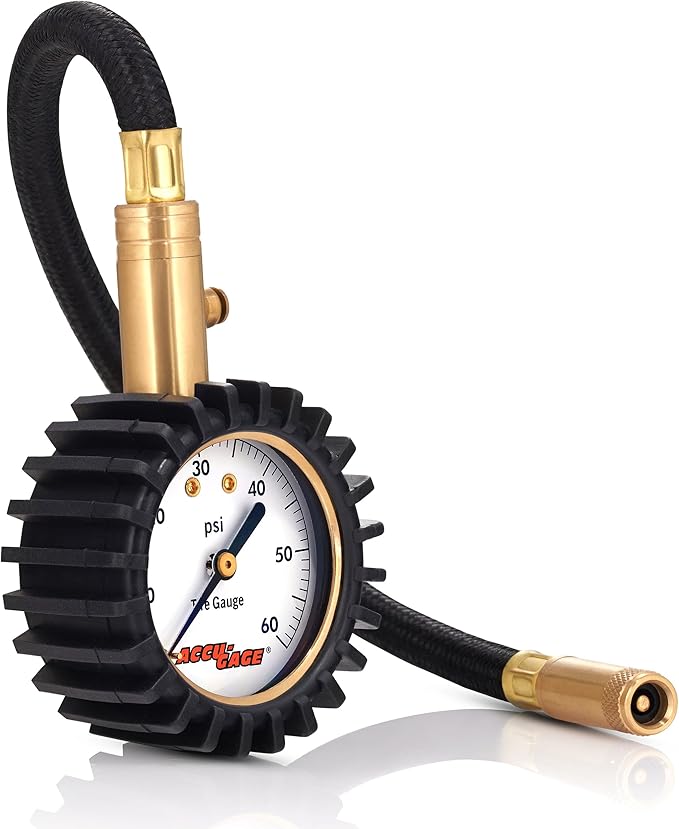 Accu-Gage RH60X Professional Tire Pressure Gauge with Protective Rubber Guard (60 PSI),Straight Chuck