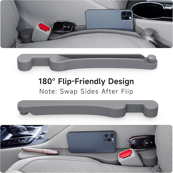 Car Seat Gap Filler Set of 2, 3IN1 Seat Side Gap Filler Plug with Storage Slot & Hook Function, Soft Foam Universal Fit Car SUV Truck Fill Gap Between Seats Console Organizer（Standard Gray）