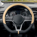 SEG Direct Flat Bottom Steering Wheel Cover Breathable, D Shaped Car Wheel Cover 14 1/2-15 in. (37-39 cm), Black Beige Microf
