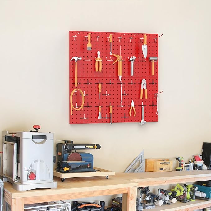 TORACK Metal Pegboard Wall Organizer 24" x 24" or 12" x 48", 70 PCS Tool Storage Pegboard for Garage Tool Organizer Board wit