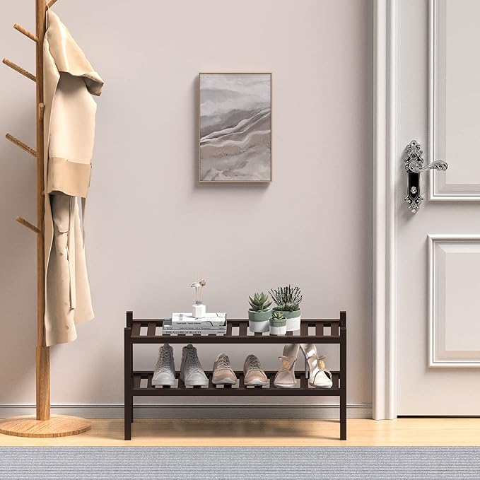 ROMGUAR CRAFT 2 Tier (Thick) Bamboo Shoe Rack for Closet Free Standing Wood Shoe Shelf for Entryway Small Space Stackable 27"