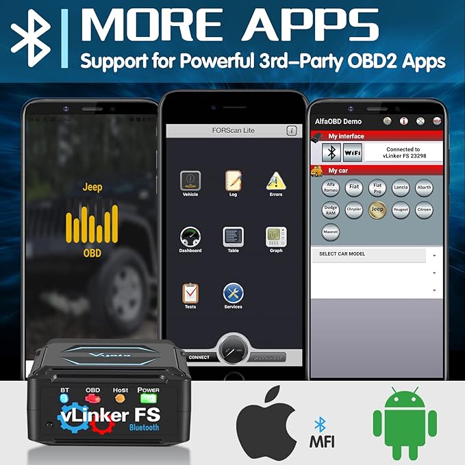 Vgate vLinker FS Bluetooth OBD2 Diagnostic Scan Tool, OBDII Car Code Reader for iOS, Android & Windows