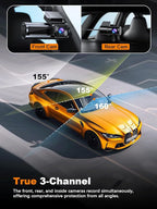 4K 3 Channel Dash Cam Front and Rear Inside, Built-in 5.8GHz WiFi GPS, 64GB Card Included, 4K+1080P+1080P Dash Camera for Car