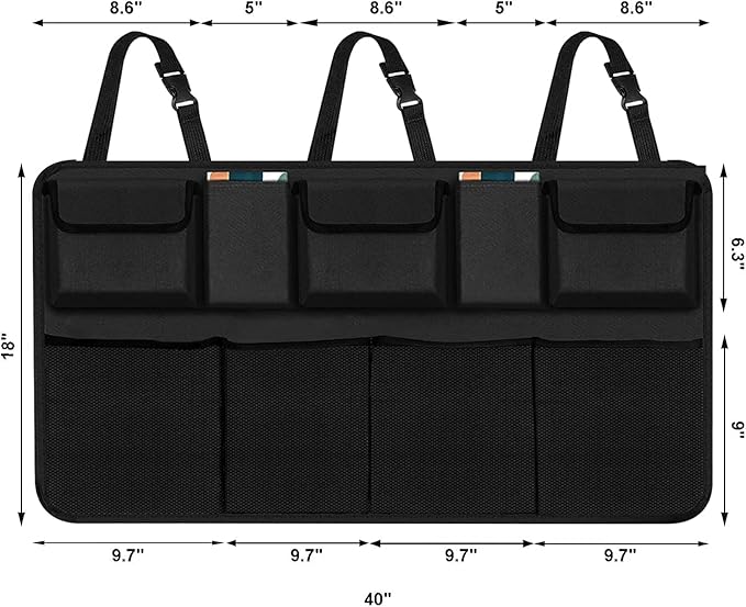 Car Trunk Organizer, Backseat Hanging Organizer with 9 Large Storage Bag Super Capacity -Trunk Organizer for SUV,Truck,Van