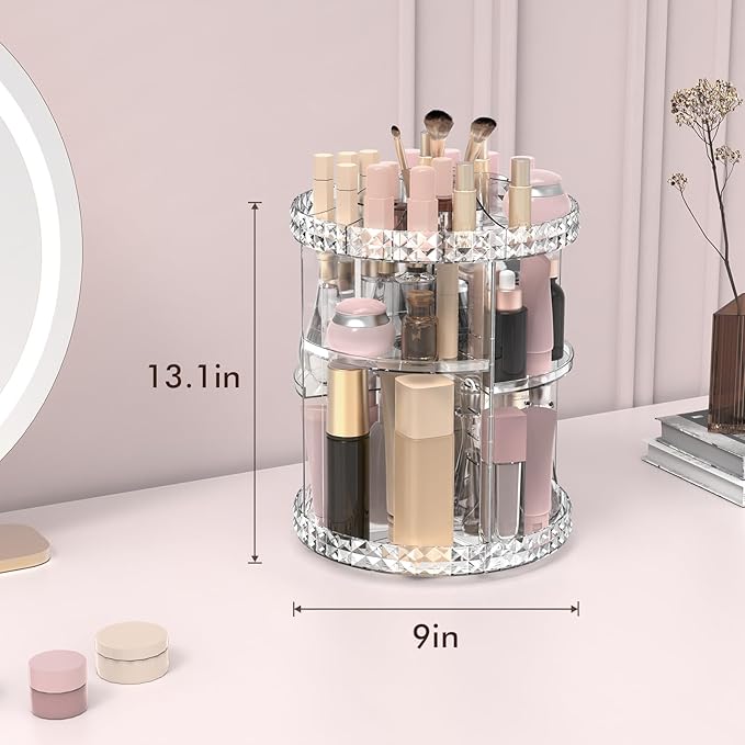 Rotating Makeup Organizer, 360° Spinning Skincare Organizers, Adjustable Layer Cosmetic Storage Lazy Susan Makeup Organizers 