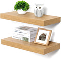 Deep Floating Shelves | 24 Inch Oak Floating Shelves Set of 2 | 12 Inch Deep Rustic Wood Shelves for Wall | 24" W x 12" D Oak