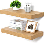 Deep Floating Shelves | 24 Inch Oak Floating Shelves Set of 2 | 12 Inch Deep Rustic Wood Shelves for Wall | 24" W x 12" D Oak