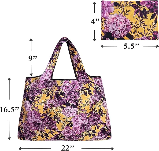 allydrew Large Foldable Tote Nylon Reusable Grocery Bags, 5 Pack