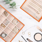 Voova Stackable Jewelry Organizer Tray with Lid, PU Leather Jewelry Storage Holder for Drawer Inserts, Jewellery Display Box 